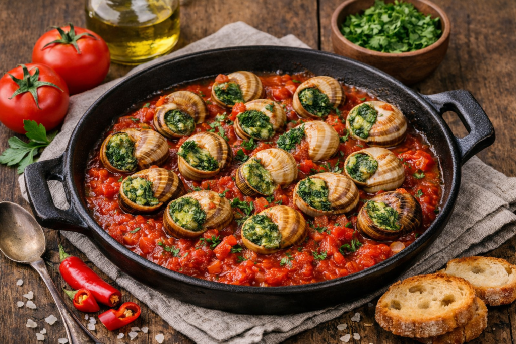 PUŽEVI U SOSU OD PARADAJZA (za 4 osobe)